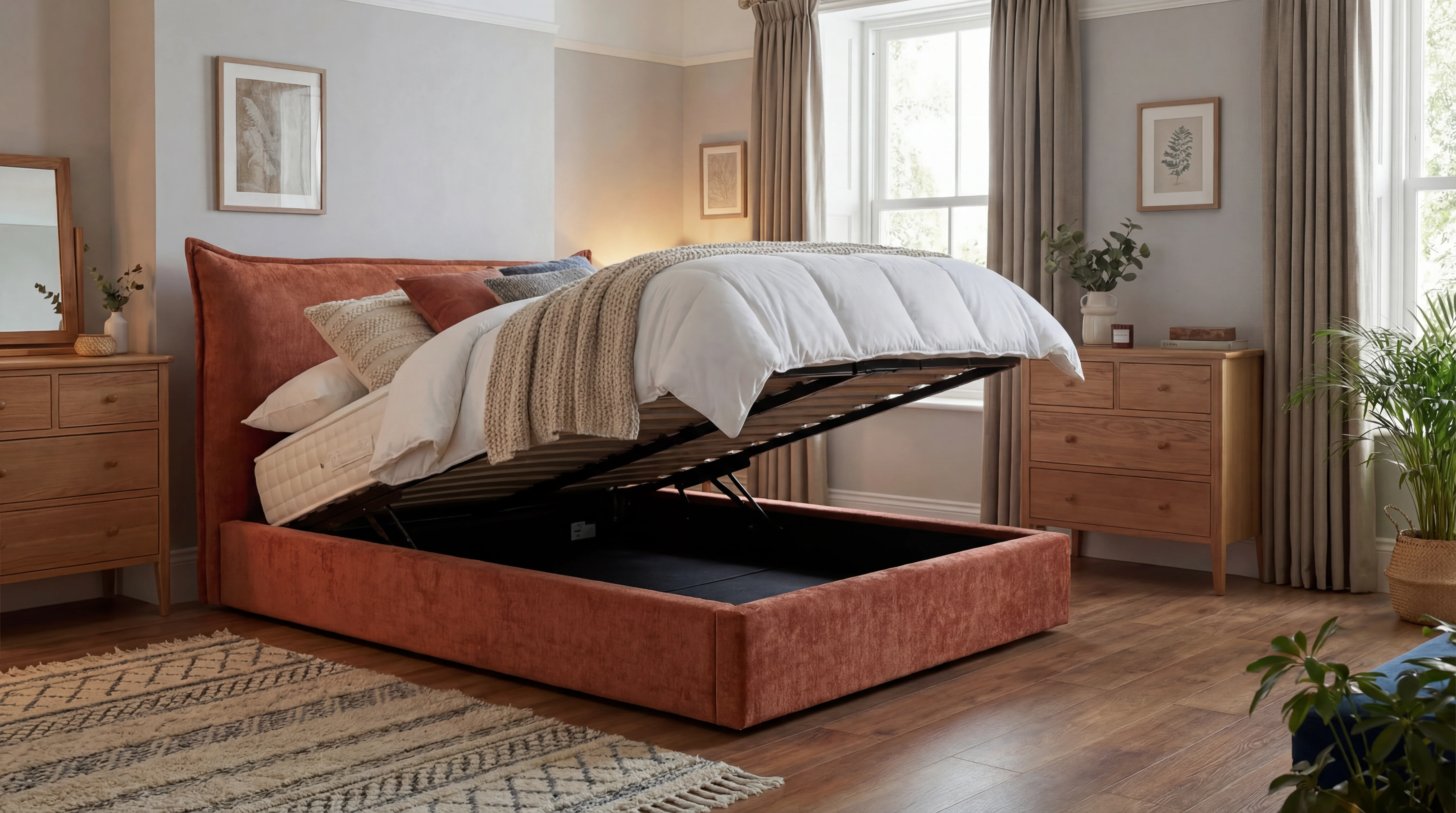 Berkley Pillow Back Manual Storage Bed in Mulberry in Stock - Image 3